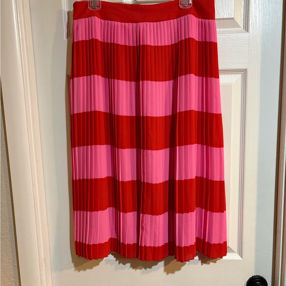J. Crew Bold Red and Pink Striped Pleated Skirt